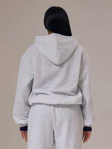 Musera Sport 运动刺绣套头连帽衫运动服上衣（仅限上衣）冬季运动健身健身服 - 灰色 - 查看 2