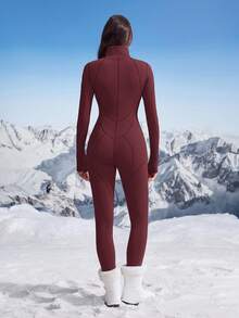 In My Nature Women's Outdoor Jumpsuit & Pants, High Elasticity, Skin-Friendly, Thermal Lined, Suitable For Camping, Hiking, Sports, And Commuting - Burgundy - View 9