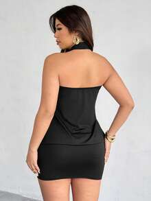 Firerie 大码Y2K前卫性感优雅年轻度假约会派对紧身露背金属纽扣装饰夜店迷你超短连衣裙女装 - 黑色 - 查看 3