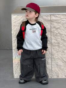 DAZY Toddler Boys' Crew Neck Contrast Raglan Sleeve Casual Streetwear Sweatshirt