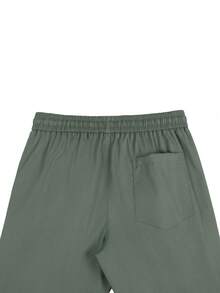 Manfinity Homme 男士休闲抽绳腰纯色裤 - 墨綠色 - 查看 5