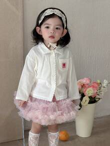 DAZY 女童蕾丝拼接卡通贴花长袖上衣