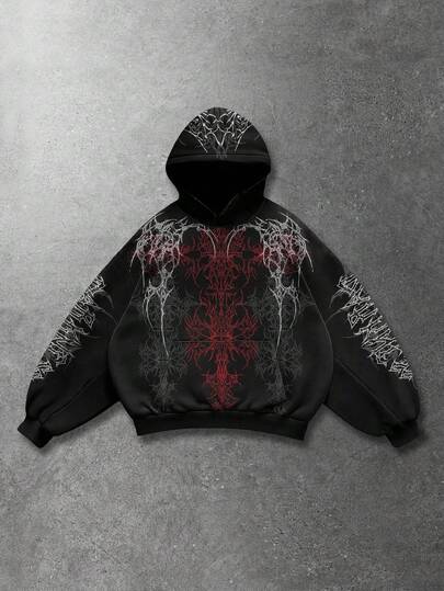 Goth Sudadera con capucha holgada de manga larga con estampado casual y versátil para hombre