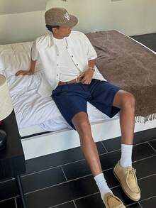 SWAVVY Herren Plissee Design gestreifte weite Loose Fit Shorts