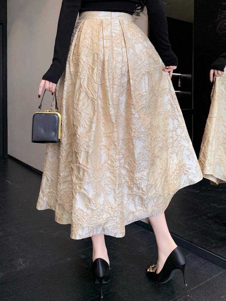 Women's Elegant Solid Color Jacquard Skirt, Suitable For Party