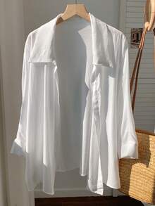 Comfortcana Spring White Solid Batwing Sleeve Shirt