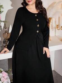 Modelyn Elegant Women's Black Long Sleeve Round Neck Plain Polyester Long Skirt Co-Ord Set With Contrast Mesh Detail Long Sleeve Elegant Dress - Black - View 6