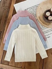 SHEIN LMoss Kids 3pcs/Set Sweater Rajut Kasual Warna Polos untuk Anak Perempuan - MultiWarna - View 2