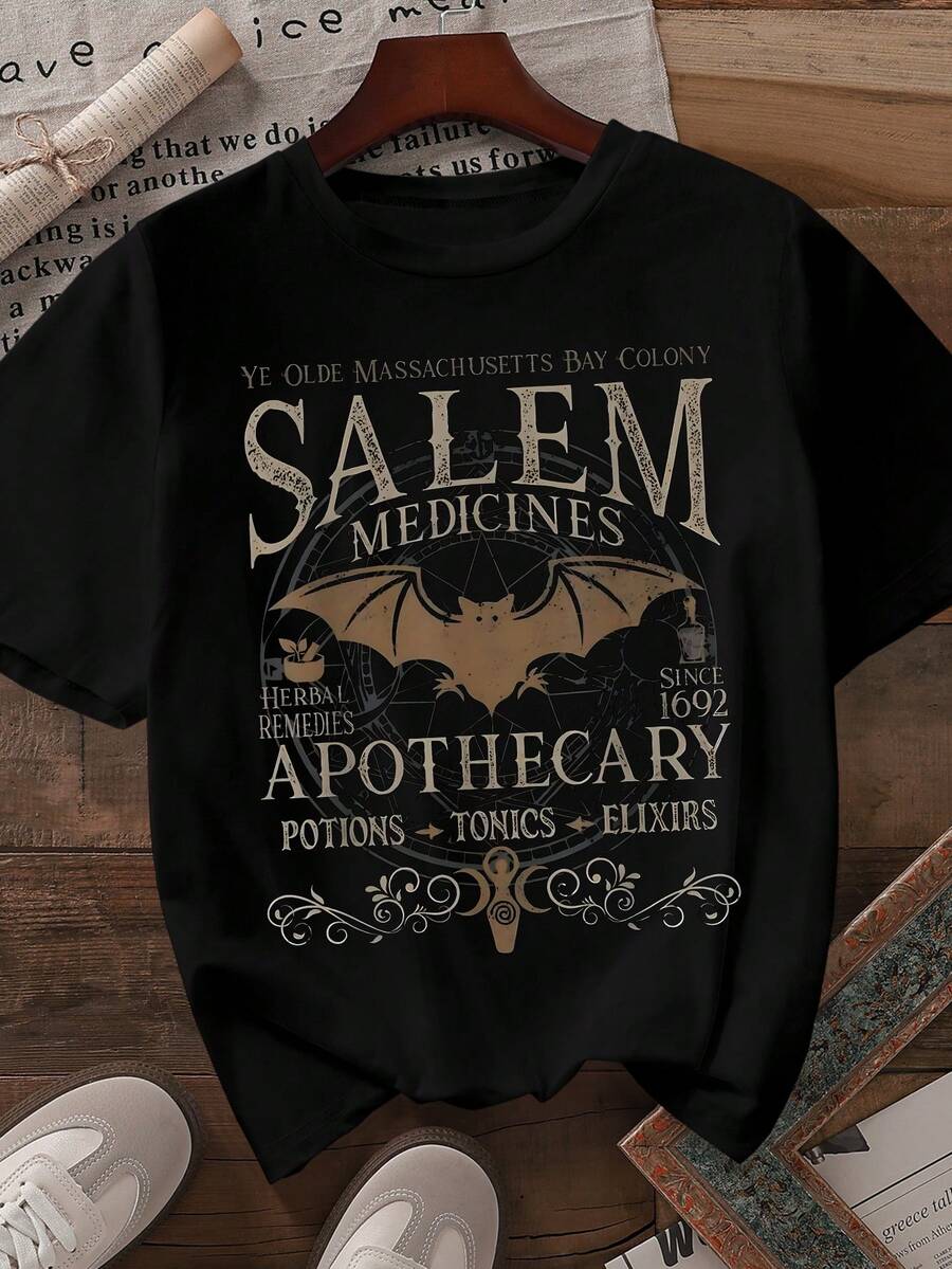 DrmWander 加大码万圣节T恤，加大码街头风图案T恤，休闲夏季上衣，度假风