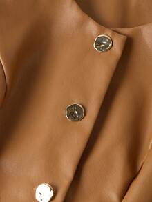 Ellevyn Women's Autumn PU Leather Black Motorcycle Jacket Vest - Camel - View 3