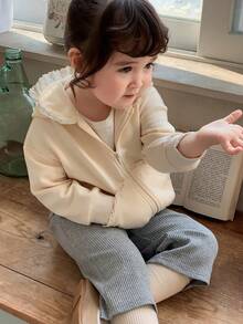 DAZY 女童连帽蕾丝拼接口袋长袖外套，秋冬季