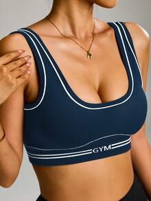 SHEIN Sports Women's Letter Print Seamless Sports Camisole, Navy Blue - Navy Blue - View 6