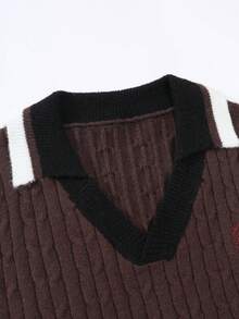 Manfinity Hypemode Men's Autumn/Winter Casual Versatile Letter Embroidered Knit Vest - Brown - View 4