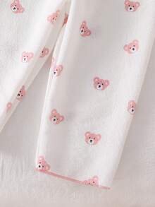 Baby Girls Pajamas-2 Pieces Pajama Set Pink Bear Print Long Sleeve Button Front Collar Top Elastic Waist Long Pants Soft Cozy Lightweight All Season Holiday 2026 Essential Nightwear Bedtime Gift For Infants Toddlers - Multicolor - View 6