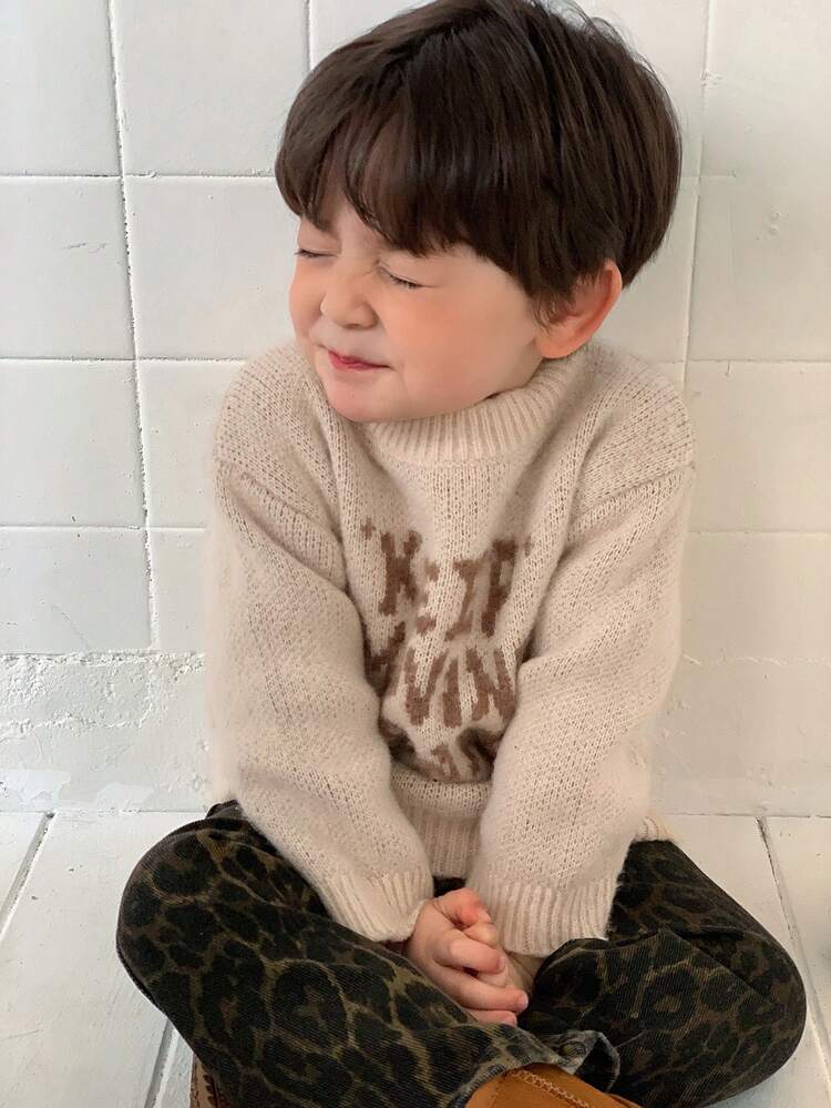 Toddler Boys' Crew Neck Contrast Color Letter Print Long Sleeve Sweater, Autumn/Winter