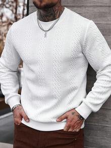 Manfinity Roughcore Plus Size Men's Casual Solid Color Pullover Sweatshirt Crew Neck Men - White - View 4