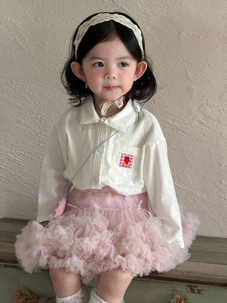 DAZY 女童蕾丝拼接卡通贴花长袖上衣