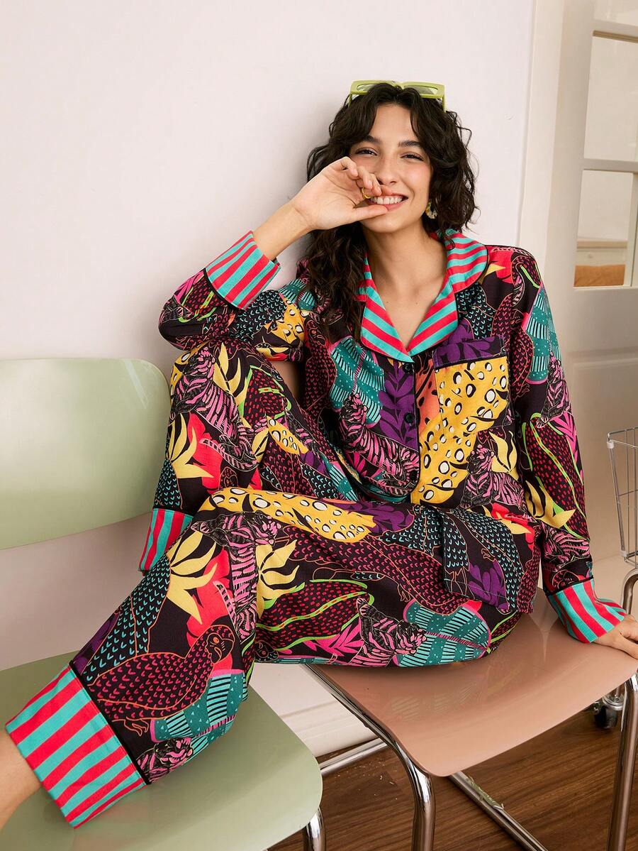 Chillnights Young Fashionable Oversized Plant & Animal Print Colorblock Striped Comfortable Knit Fabric Women Pajama Set Scoobydoo Women Pajamas Moo Moo Women Sleepwear Women Lounge Wear Sets Pajamas Elephant Curve Pajamas Set Women's Lounge Wear Sets Pajama Set With Robe Women Lounge Wear Sets