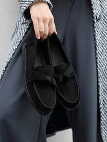 CUCCOO BIZCHIC Giày lười nơ da lộn màu đen thời trang dành cho nữ, giày bệt thoải mái, phù hợp cho hoạt động ngoài trời, đi làm, mặc hàng ngày - màu đen - Xem 8