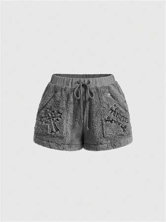 Pantaloncini da donna in stile Y2K gothic con ricamo a croce e effetto morbido, adatti per Ognissanti