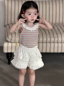 DAZY Baby Girl Elastic Waist Layered Ruffle Skort - White - View 4