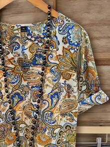 Linhara Large-Sized Woven Casual Summer Vacation Shirt - Brown - View 4