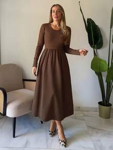 Vivie Lora Women's V-Neck Waist Cinched A-Line Midi Dress, Elegant And Flattering