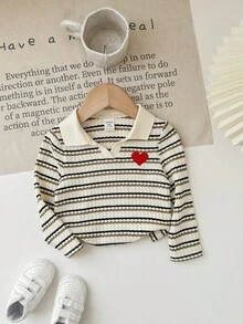 SHEIN Blusa de manga larga casual y versátil con cuello y rayas - Beis - Ver 8