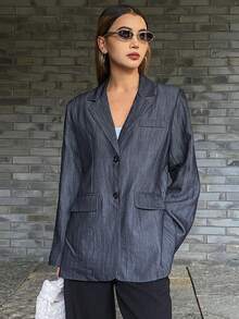 DAZY Áo khoác Blazer trang trọng thanh lịch, tay dài rộng rãi, màu sắc rực rỡ dành cho nữ, Xuân/Thu - Màu xanh lam - Xem 4