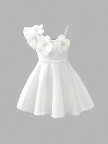 女婴优雅可爱针织白色碎花无袖连衣裙 - 彩色 - 查看 8