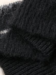 DAZY 女士翻领条纹抓绒韩版长袖毛衣，秋冬款 - 黑與白 - 查看 10