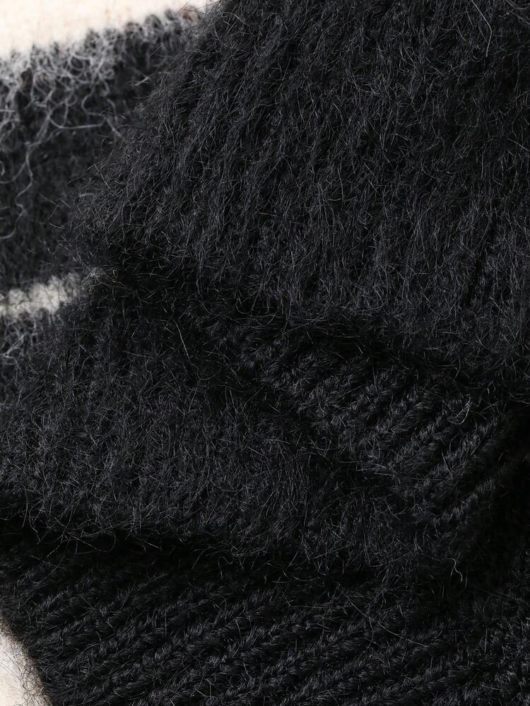 Women's Turndown Collar Striped Fleece Korean Style Long Sleeve Sweater, Autumn/Winter