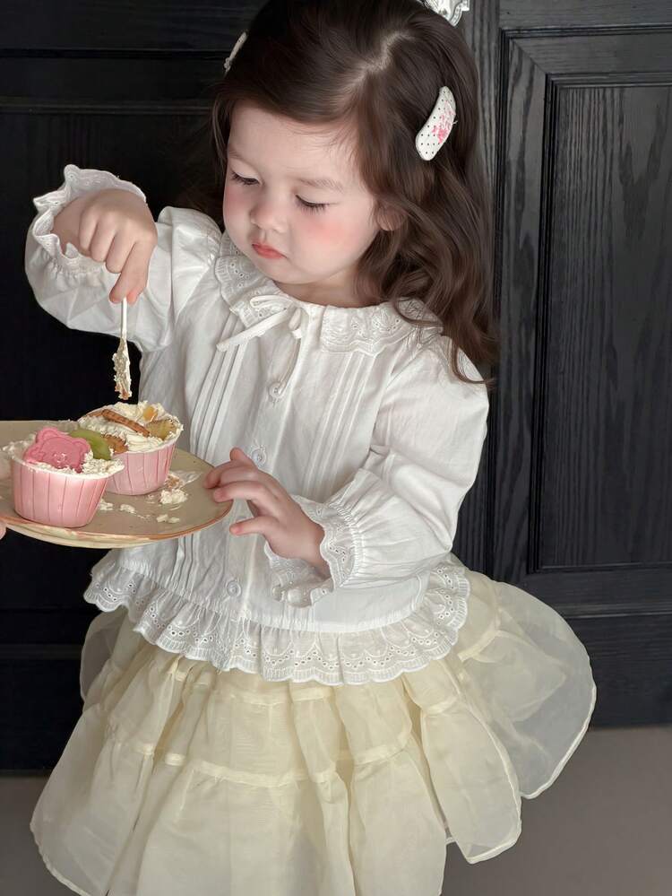 Baby Girl Ruffle Trim Long Sleeve Korean Style Top, Spring/Autumn