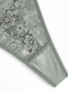 Floral Lace Bow Front G-String, Sexy Lingerie Bow Tie - Army Green - View 5