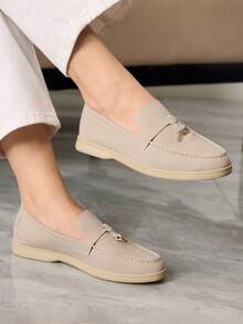 Sleekvia Giày bệt trơn màu đơn giản dành cho nữ, đa năng và tối giản - Màu be - Xem 4