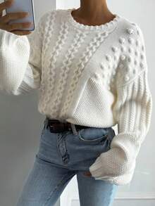 DAZY Women's Textured Crew Neck Casual Sweater, Winter Vacation - White - View 5