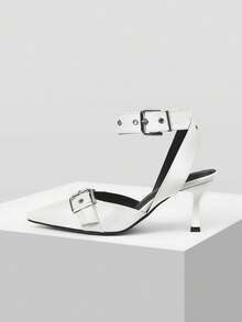 Mnmlis Women's Elegant Pointed Toe Heeled Sandals For Commuting - White - View 6