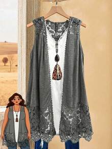 Rusticease Áo vest thời trang màu trơn không tay cỡ lớn, phù hợp cho mùa hè - Xám - Xem 1