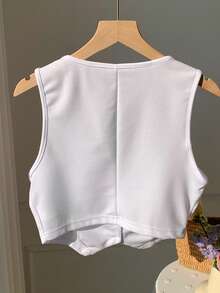 SHEIN EZwear Women's Single Breasted V-Neck Solid Color Suit Vest In Fall/Winter - White - View 2