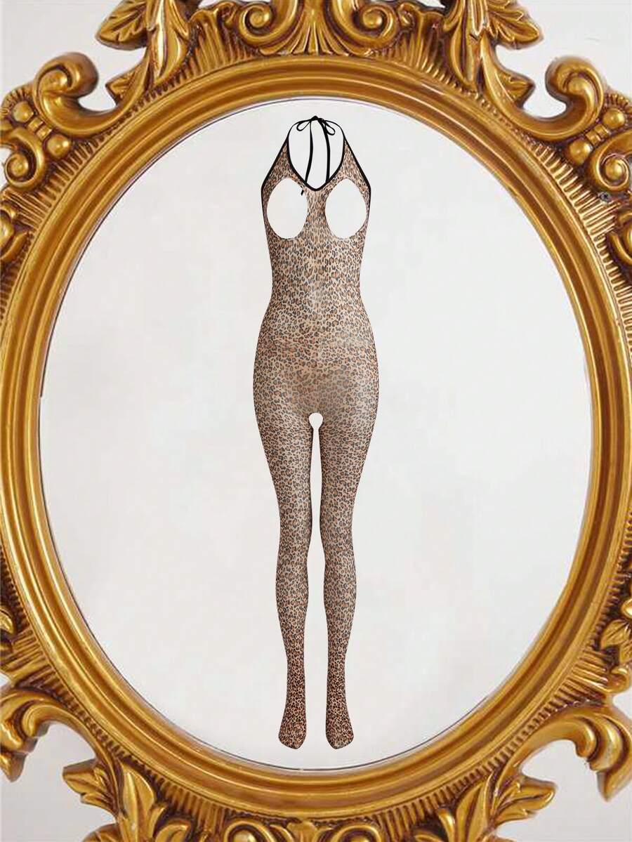 SpicyHot Spicy Hot Leopard Print Halter Bodysuit, Adds Alluring Charm For Night Dates - Multicolor - View 1
