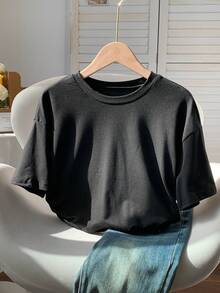 Comfortcana 素色落肩T恤 - 黑色 - 查看 3
