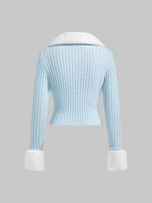 ROMWE Kawaii كارديجان نسائي مطرز بحرف مصنوع من قطع قماش ناعمة وجميلة بطراز عتيق من الألفية - أزرق فاتح اللون - مشاهدة 2