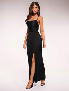 SHEIN SXY Prom Dress;Crisscross Tied Backless Split Thigh Dress