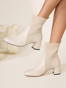 CUCCOO CHICEST 女士时尚百搭通勤粗跟踝靴 - 米色 - 查看 2