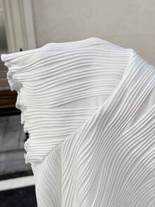 SHEIN EZwear 女性大尺碼純色紋理綁帶t恤 - 白色 - 查看 6