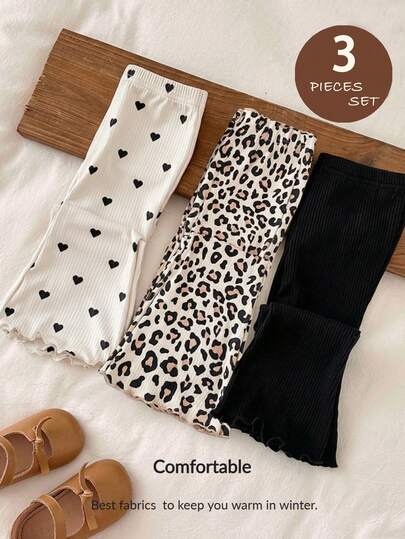 LMoss Kids Young Girl Leopard Print Flare Casual Pants