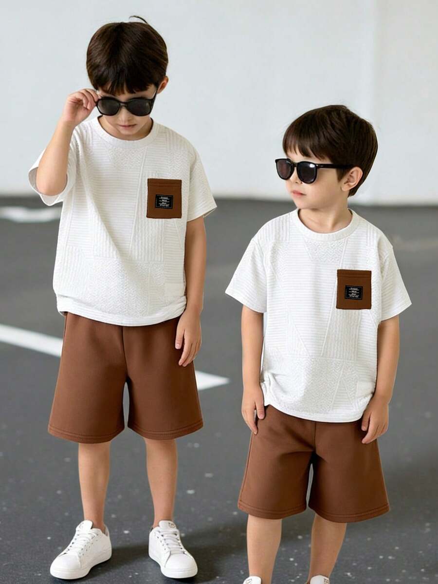 SHEIN Bộ quần áo thể thao tay ngắn thường ngày cho trẻ em trai và bé trai, thích hợp mặc khi đi làm, đi học, mặc thường ngày, du lịch, thể thao, tụ tập lễ hội, mùa xuân, mùa hè - Nhiều màu - Xem 1