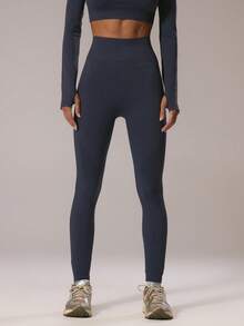 Musera Sport Sport Seamless Scrunch Bum Leggings Padel Winter Activewear Sport Gym Workout Explorer - Navy Blue - View 2