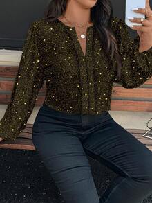 EMERY ROSE Plus Size Women's Casual Loose Fit Long Sleeve Shirt, Versatile Daily Wear - Multicolor - View 5