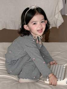 DAZY 2pcs Baby Girls' Casual All-Over Print Long Sleeve T-Shirt And Pants Homewear Set